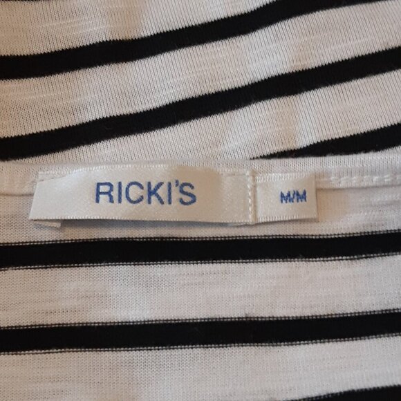 Rickis T Shirt Womens M Black White Striped Watermelon Graphic Tee Cap Sleeve - Picture 7 of 8